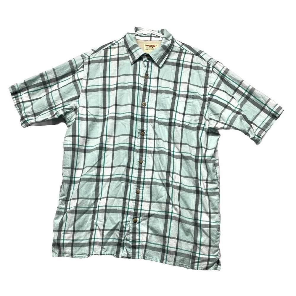 Wrangler Authentics Shirt Mens Large Tall Green Cotton Plaid Button Up Casual